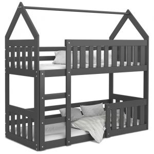 Lit superposé Cabane MILY 90 x 190 cm avec 2 sommiers Gris