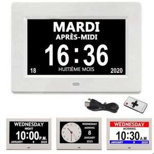 Réveil Numérique de 7 Pouces à Gradation Automatique Calendrier Numérique en 8 Langues Système 12 Heures sur 24