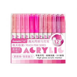 Marqueurs acryliques permanents pinceau 12 couleurs &ndash; Marqueurs de tissu imperm&eacute;ables &agrave; s&eacute;chage rapide pour lettrageverreRose