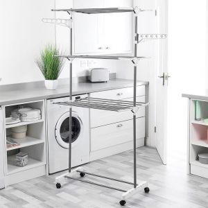 SUPFINE Séchoir à linge pliable à 3 niveaux capacité de charge maximale de 30 kg blanc -FIL A LINGE