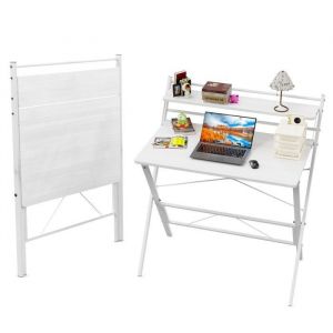 Bureau PliableTable dordinateur Pliant avec étagèrepour Petit Espace80×50×75cmBlanc