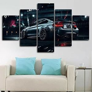 5 panneau toile Bmw M4 Super voiture de sport affiche impression mur Art décor Hd imprimer photos avec cadre 100x50cm[50]
