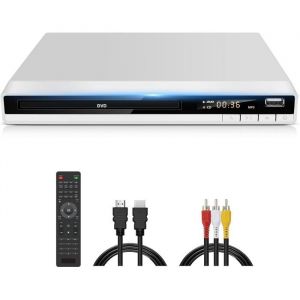 Lecteur DVD Blanc Lecteur DVD HD Multi-R&eacute;gions pour TV Lecteur DVDs et CD pour Syst&egrave;me St&eacute;r&eacute;o Domestique avec Entr&eacute;e USB
