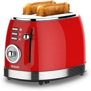 Grille-pain - SOGO - R&eacute;tro Vintage - Acier Inoxydable - &Eacute;mail Rouge - 850W - 2 Tranches