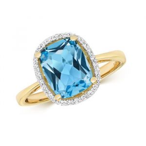 Bague EDS JEWELS Femme Or 375/1000 Diamant Brillant 0.08 Carat Topaze Bleu Pavage 37395
