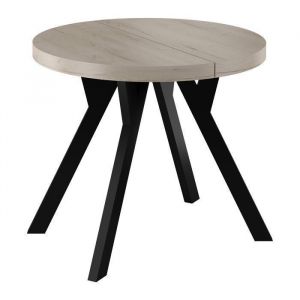 Table Ronde Extensible d&eacute;cor HALIFAX BLANC  &ndash;  de100 &agrave; 200 cm  Balut Home  Pied Central en Y Noir Salle &agrave; Manger Moderne