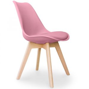 Chaise - Brielle - Design scandinave - Rose pâle - Coussin en simili cuir - Pieds en hêtre massif