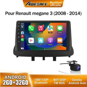 AWESAFE Autoradio Android 13 pour Renault Megane 3 (2008-2014) 2Go+32Go avec 9 écran Tactile Carplay Android Auto Camera de