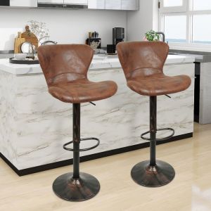 Tabouret de bar scandinave-avec dossier-Chaise pivotante-Cuir PU-R&eacute;glable en hauteur-Brun-XJING