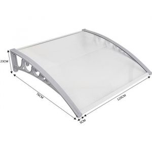 Auvent de Porte Entr&eacute;e Marquise Porte Terrasse Toit 80*120 cm - Aluminium - Blanc et Gris - Polycarbonate