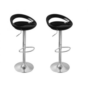 2pcs Tabouret de bar Si&egrave;ge ergonomique et dossier rond R&eacute;glable hauteur avec repose-pieds Noir 46 x 41 x 785 - 995 cm