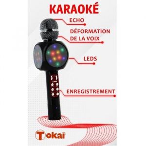 Micro Enceinte Karaoké - TOKAÏ - Noir - Enregistrement - Changement de Voix - Lumières LED