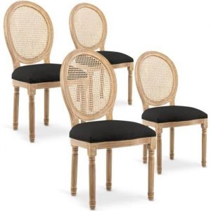 Lot de 4 chaises médaillon Louis XVI Cannage Rotin tissu Noir