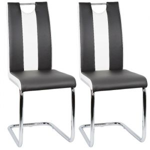 MIPAN. Lot de 2 Chaises Salle &agrave; Manger(Noir + Blanc) - Avec Assise et Dossier en PU - Pour Salle &agrave; Manger Salon Cuisine Bureau