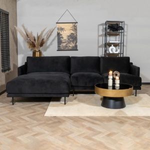 Canap&eacute; dangle gauche en velours Denver noir - Livin24 - El&eacute;gance - Chic - 295 cm - 4 places