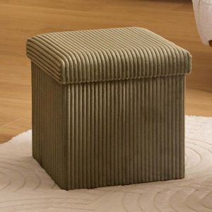 Eazy Living Velours C&ocirc;tel&eacute; Pouf + Bo&icirc;te de Rangement Calie Vert