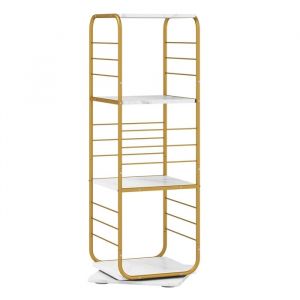 &Eacute;tag&egrave;re Pivotante &agrave; 360&deg; &agrave; 4 Niveaux COSTWAY Cadre en M&eacute;tal Biblioth&egrave;que dAngle Rotatif sur Pieds 40 x 40 x 115 cm Or et Blanc