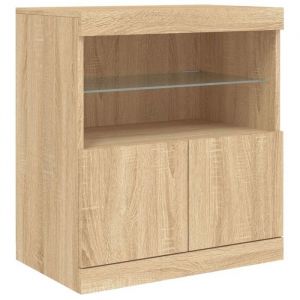 BEL-ACHAT* Bahut Meuble Enfilade - Buffet - Bahut Meuble Enfilade - Fonction daffichage - Lumi&egrave;res LED RVB - ch&ecirc;ne sonoma 60x37x67