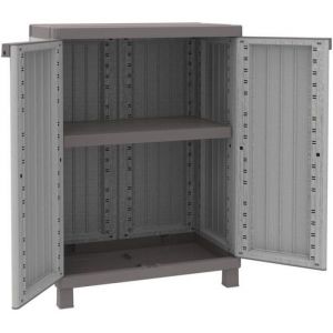 Armoire basse de jardin en résine 2 portes avec tablette terrasse extérieur