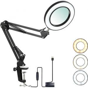 Lampe loupe &agrave; LED avec Pince - NETBOAT - Loupe de 8 Dioptries - 3 Couleurs - Bras Pivotant
