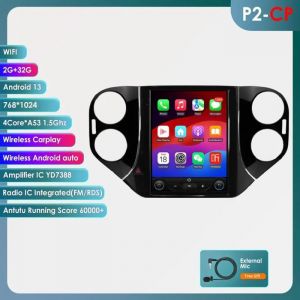 9.7 pouces Android 13 GPS autoradio pour VW Volkswagen Tiguan 1NF 2007-2016 AI Carplay 2G+32G stéréo 2din 1080p Bluetooth RDS