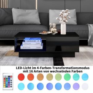Table basse contemporaine avec éclairage LED - 99x55x32cm - Table à café - Avec niche de rangement - Finition laqué noir