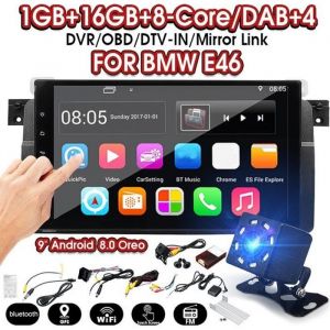 NEUFU Android 8.0 Autoradio GPS Radio Sat Navigation OBD DAB WiFi + Caméra pour BMW E46