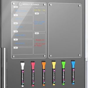 Lot de 2 Tableaux Magn&eacute;tiques Frigo (1 Imprimer Planning Semaine + 1 Vierge Transparent) - Semaine & Vierge (Anglais) MEMO