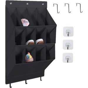 &Eacute;tag&egrave;re &agrave; chaussures suspendue avec 12 compartiments profonds &eacute;tag&egrave;re &agrave; chaussures murale &eacute;tag&egrave;re de rangement lin noir noir