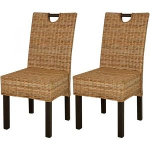 Chaise de salle &agrave; manger - DEX - Rotin Kubu - Bois de manguier - Lot de 2 - Confort optimal