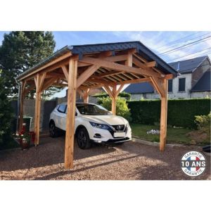 Carport Bois Douglas Fran&ccedil;ais 17 m&sup2; &ndash; 2 pentes &ndash; 6 poteaux &ndash; Abri voiture ext&eacute;rieur &ndash; Garantie 10 ans