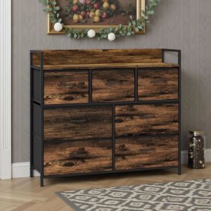 Meuble de Rangement - Novélys - Commode Industrielle 7 Tiroirs avec Étagère - pour Chambre et Salon - Bois Rustique et Métal