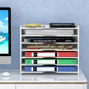 Organiseur de Bureau Trieur de Documents Organiseur de Rangement en Bois Classeur pour Le Bureau (26*36*30cm)