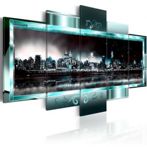 Tableau Villes New York turquoise: la nuit &eacute;toil&eacute;e 200x100 cm - Tableau deco