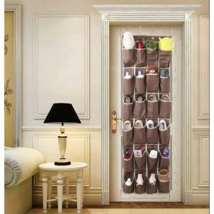 Panneau Rangement Mural 24 poches pour Jouets Marron Organisateur Porte-chaussures Suspendus