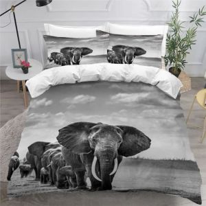 Parure de Lit 3 Pièces Éléphant Housse de Couette Adulte 3D Motif Microfibre Animaux Naturels Housse 140x200cm [16396]