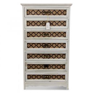 Chiffonnier 7 Tiroirs Bois Cerusé Blanc 64x32.5x112.5cm - Blanc - Décoration dAutrefois