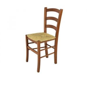 Tommychairs - Chaise cuisine VENICE robuste structure en bois de hêtre peindré en couleur noyer clair et assise en paille