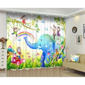 Rideaux Occultants Chambre Enfant - &Eacute;l&eacute;phant Bleu - Polyester - 60x120cm