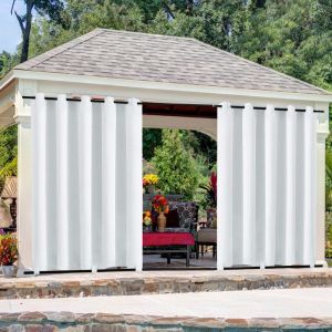 Qelus Lot de 2 Rideaux dext&eacute;rieur imperm&eacute;able &agrave; leau avec &oelig;illets - Occultant Thermiques Blackout - 132x244cm - Blanc