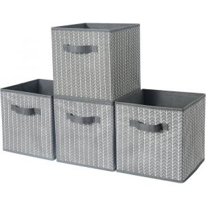 Jeu De 4 Boîtes De Rangement En Tissu33X38X33 Cm Boîte De Rangement Pliable Avec Poignées Pour Armoire Étagère Casier-Gris À Chev