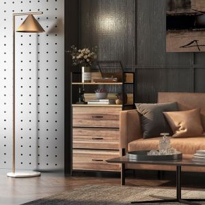 Meuble de rangement style industriel commode 3 tiroirs en tissu amovibles et 2 &eacute;tag&egrave;res - 60 x 29 x 101cm - MDF et m&eacute;tal