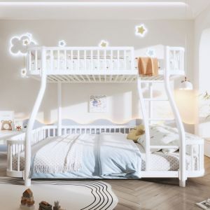 Lits superpos&eacute;s 90x200cm+140x200cmlit enfant avec barri&egrave;res de s&eacute;curit&eacute; et &eacute;chellelit 3 places sommier &agrave; lattes metel blanc