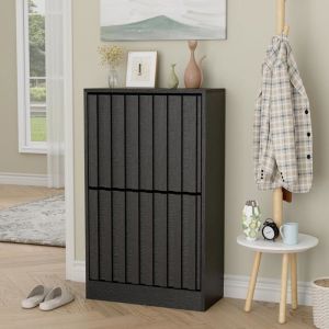 GOOBUY Armoire &agrave; Chaussures avec 2 Abattants Meuble &agrave; Chaussures Inclinable &Eacute;tag&egrave;re R&eacute;glables et Amovibles 50x24x865cm Noir
