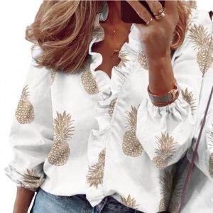 ChemisierChemisier Femme Chic &agrave; Manches LonguesChemisier Femme Chic et &eacute;l&eacute;ga &agrave; Manches &agrave; Volant-Imprim&eacute; Ananas