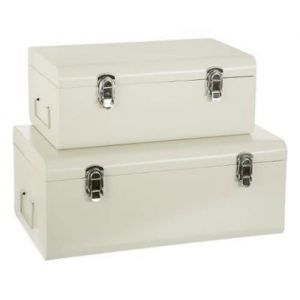 Malles Rectangulaires - PARIS PRIX - Cantine - Lot de 2 - Métal - Blanc