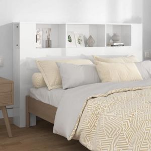 Armoire de tête de lit-Tête de lit-Panneau avec Rangement Blanc brillant 160x185x1045 cm