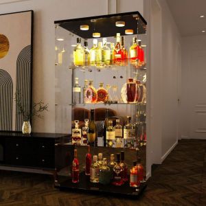Vitrine en Verre Miroir Led Vitrine de collection avec serrure 2 portes 4 étages Armoire de Collection Salon Vitrine sur