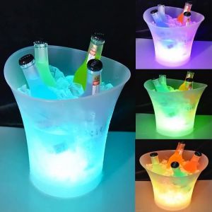 Seau à glace LED 5 l - Seau à champagne LED multicolore - Réservoir à vin et boissons - Grande capacité - Seau à glace avec pl[40]