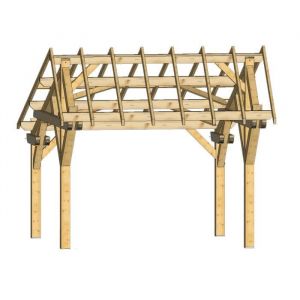 Carport double pente asym&eacute;trique en sapin du Nord contrecoll&eacute; - HABRITA - 19.70 m2